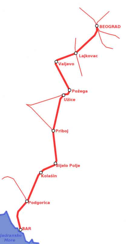 carte ligne ferroviaire belgrade bar